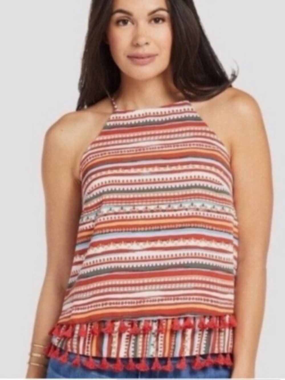 Sunday In Brooklyn SZ M Desert Striped Tassel Tank Festive  Rust Racerback